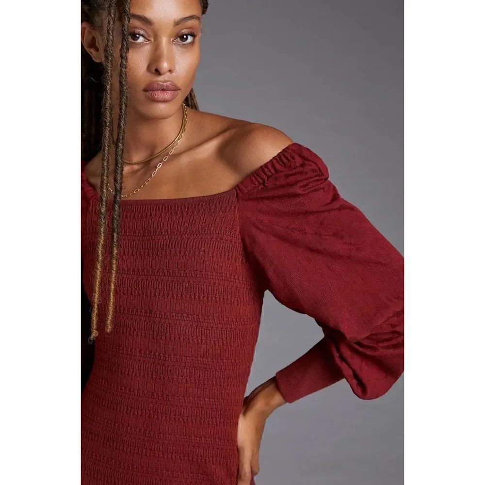 Anthropologie - Smocked Puff-Sleeved Midi Dress - Picture 2 of 7